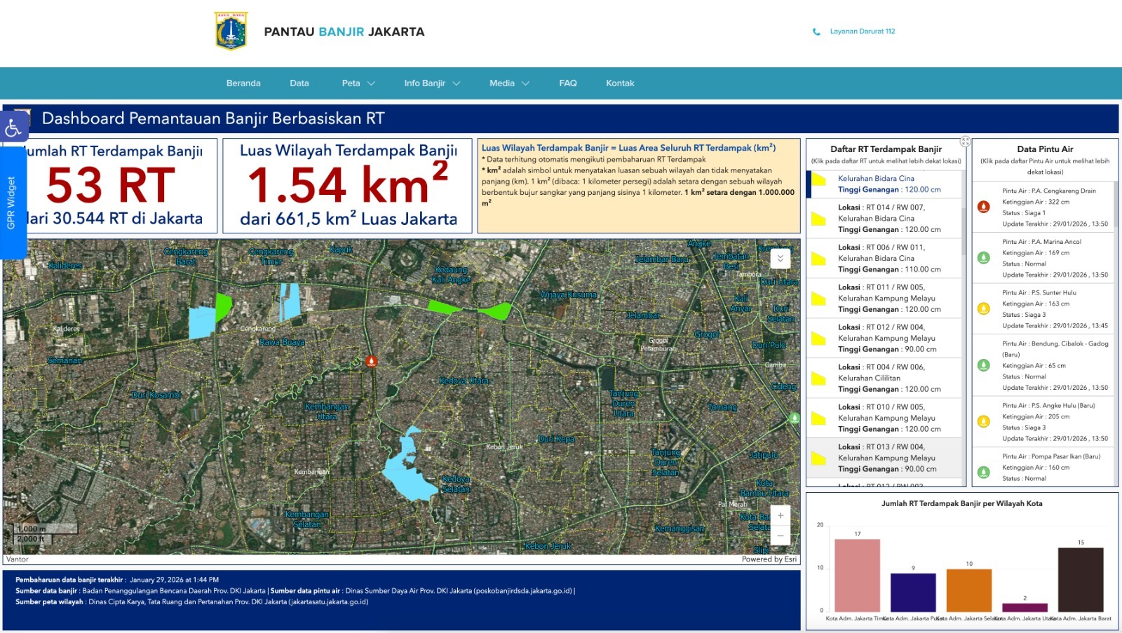 Kunjungi website Pantau Banjir atau fitur Pantau Banjir di aplikasi JAKI untuk cek lokasi genangan hingga tingkat Rukun Tetangga (RT)